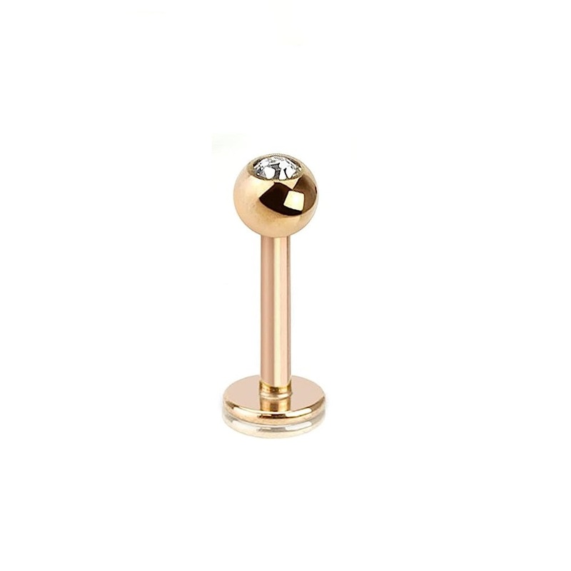 CZ Crystal Ball Top Lip Cartilage Tragus Stud – Rose Gold Plated Stainless Steel 8mm (5/16″)