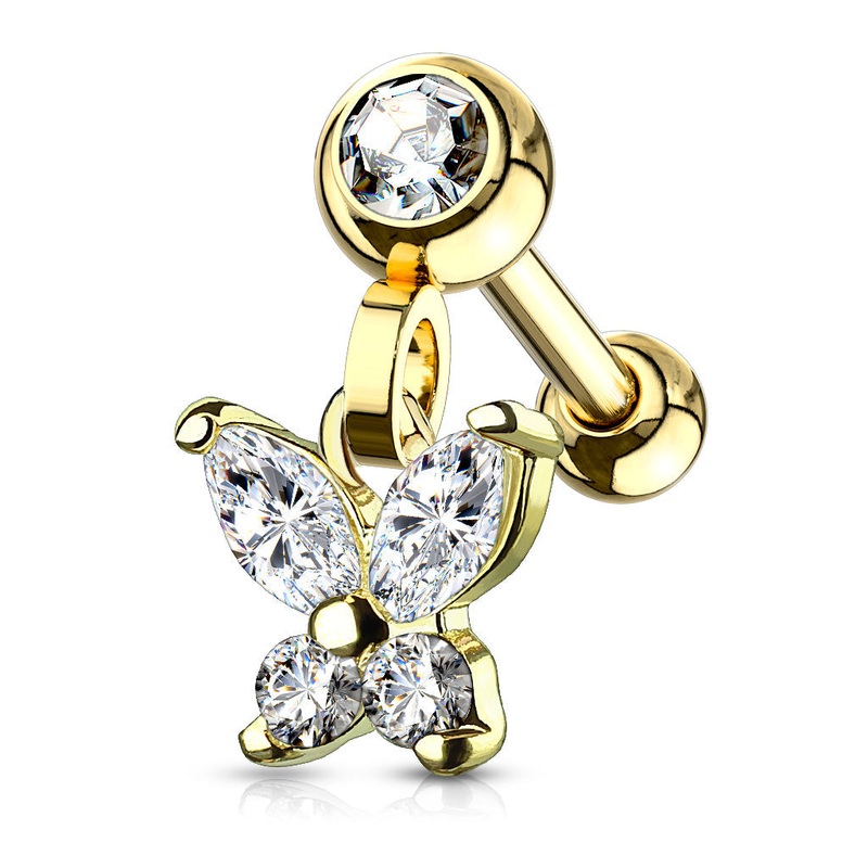 CZ Crystal Butterfly Dangling Ear Stud – Stainless Steel