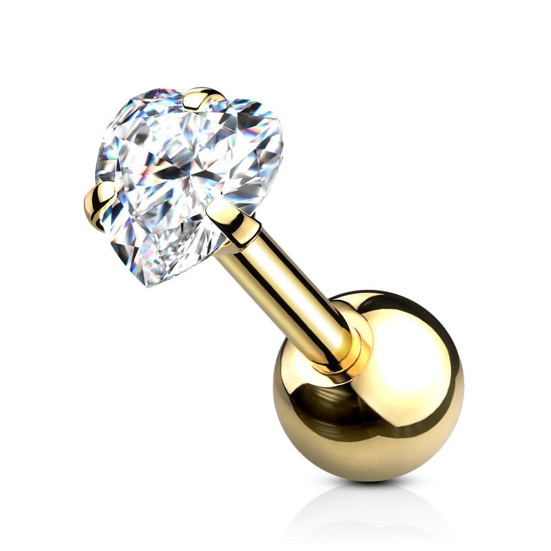 CZ Crystal Heart Top Barbell Stud – 316L Stainless Steel