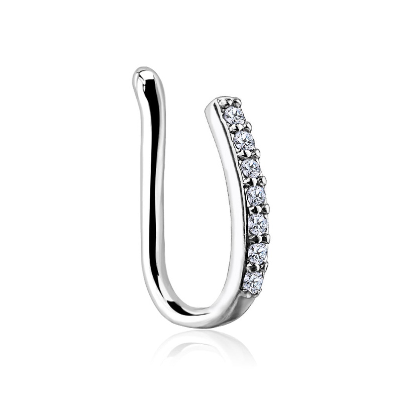 CZ Crystal Lined Bar Non Piercing Nose Clip – Brass