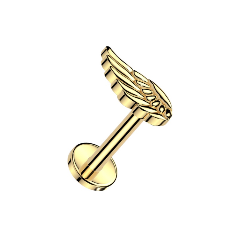 Internally Threaded Angel Wing Top Flat Back Stud – ASTM F-136 Implant Grade Titanium Gold