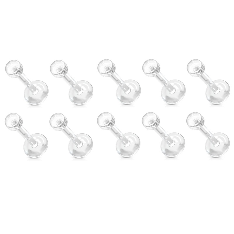 Lot of 10 Clear Bioflex 3mm Flat Push Top Piercing Retainers 1.6mm (14GA) 8mm (5/16″)