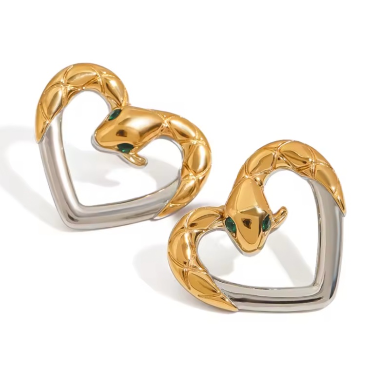 Snake Heart Outline Stud Earrings – Pair – Stainless Steel