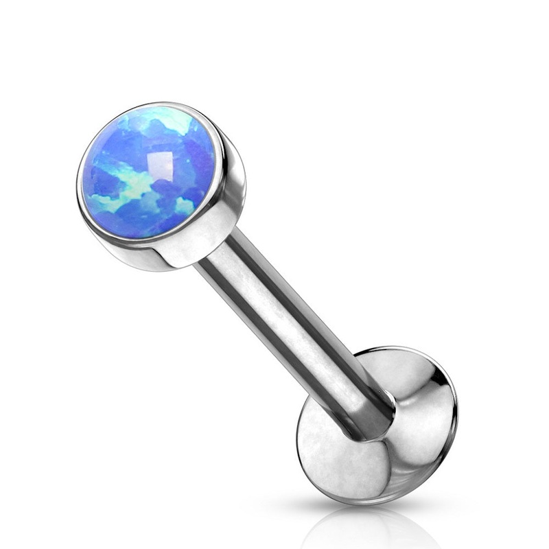 Threadless Push-in Synthetic Opal Flat Top Stud – Stainless Steel White 1mm (18GA)