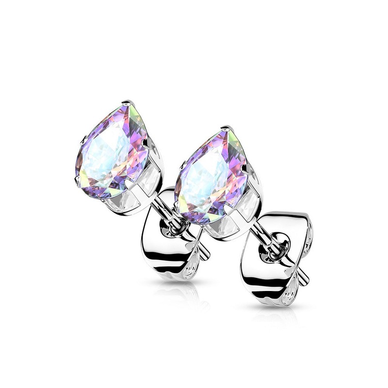 CZ Crystal Teardrop Stud Earrings – 316L Stainless Steel – Pair