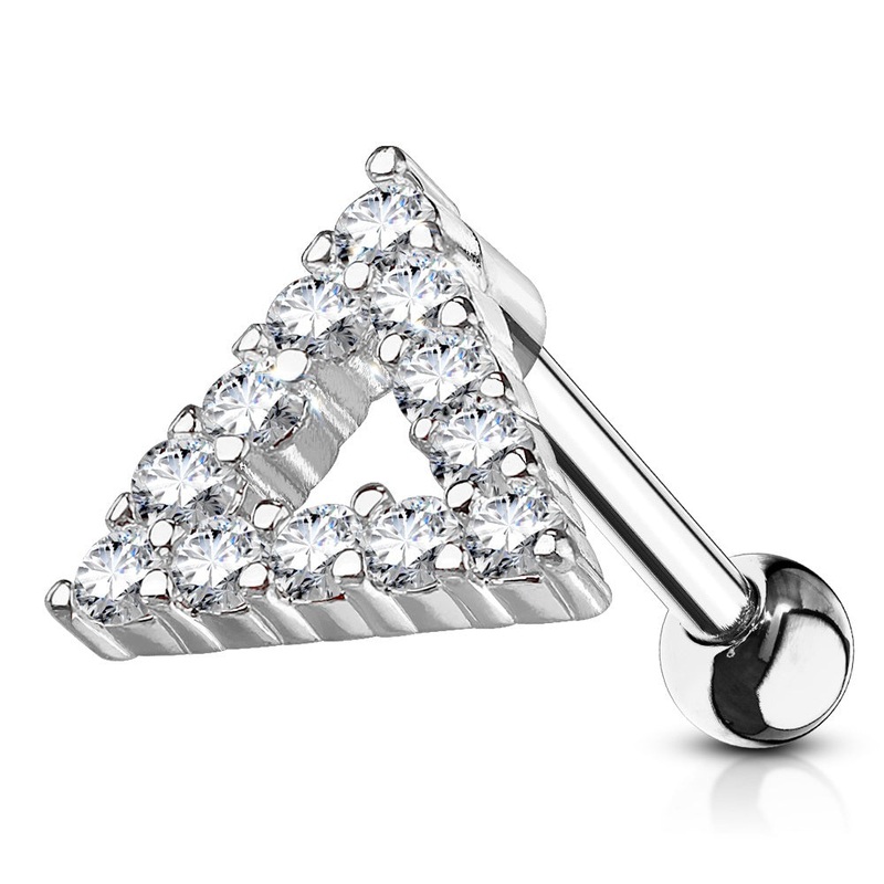 CZ Paved Triangle Top Cartilage Helix Tragus Conch Barbell Stud – 316L Stainless Steel Gold