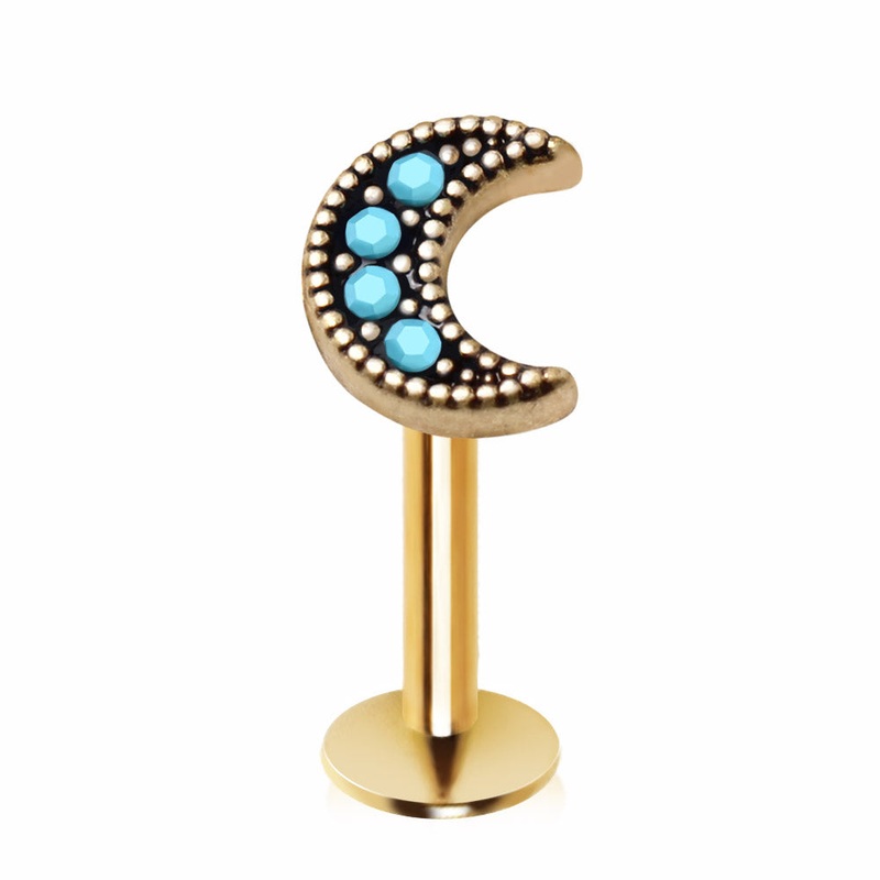 Gold Plated Turquoise Crescent Moon Stud – Stainless Steel