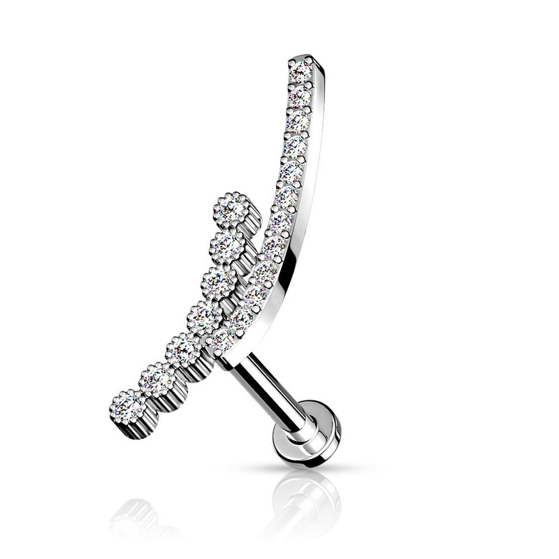 Internally Threaded Stacked Double CZ Crystal Lined Curved Top Flat Back Stud – 316L Stainless Steel