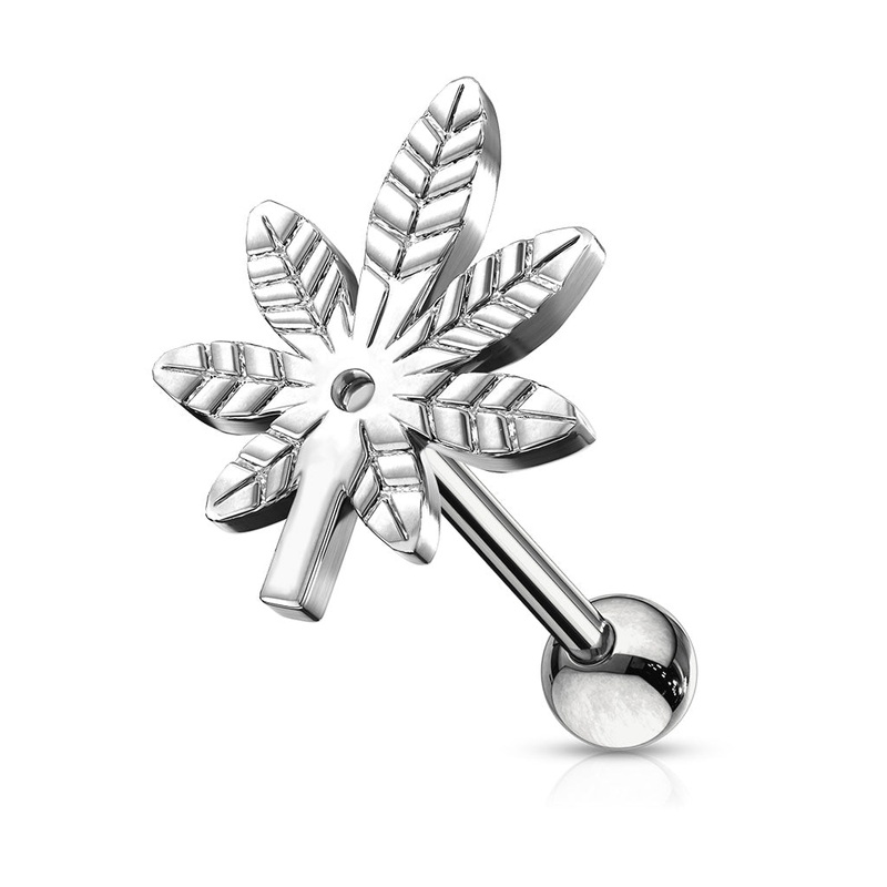 Marijuana Pot Leaf Tragus Cartilage Barbell Stud – 316L Stainless Steel