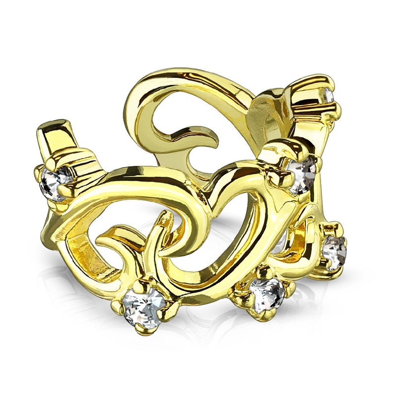 Non-Piercing Linked Filigree Tribal Hearts Faux Cartilage Clip-On Wrap Ring – Rhodium or 14Kt. Gold Plated Brass Gold