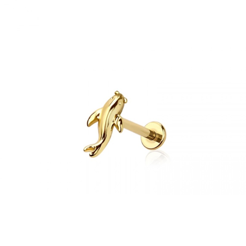 Threadless Koi Fish Flat Back Stud – 316L Stainless Steel Gold