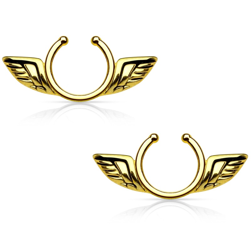Angel Wings Clip On Non-Pierce Fake Nipple Rings – Brass – Pair Gold