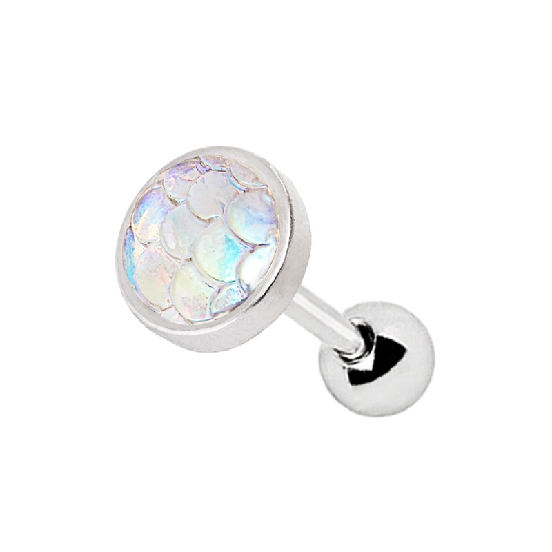 Aurora Borealis Mermaid Scale Cartilage Helix Tragus Earring Stud – 316L Surgical Steel