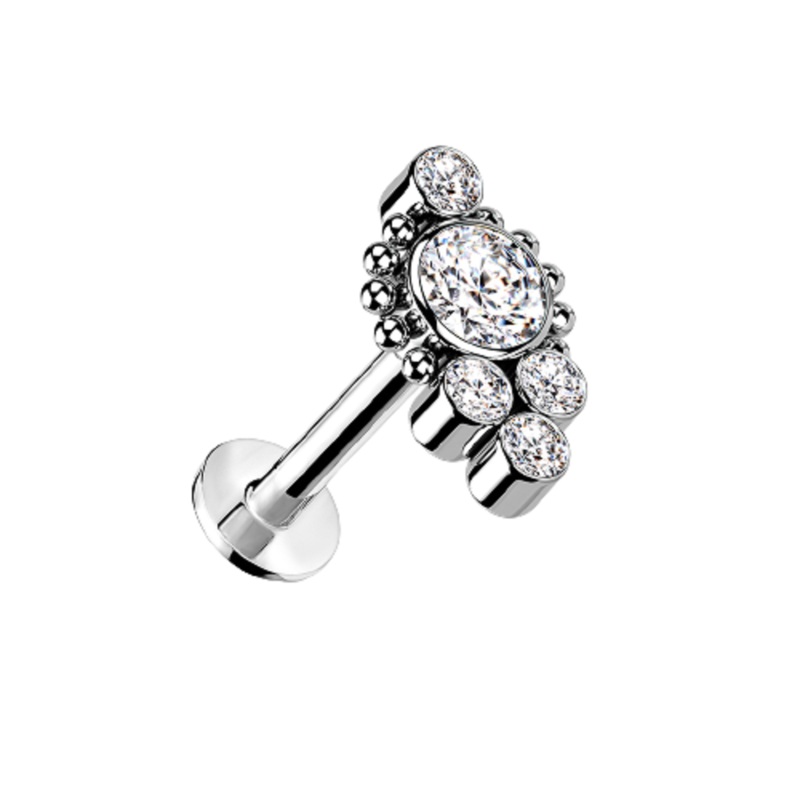 Ball Edged Gem with CZ Crystal Cluster Threadless Push In Stud – G23 Implant Grade Titanium Clear