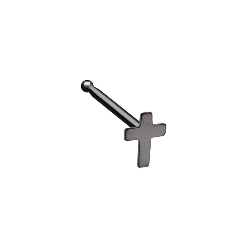 Black Dainty Cross Icon Nose Bone Stud – Stainless Steel