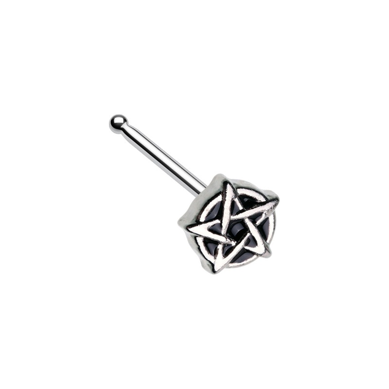 Black Gothic Pentagram Nose Bone Stud – Stainless Steel