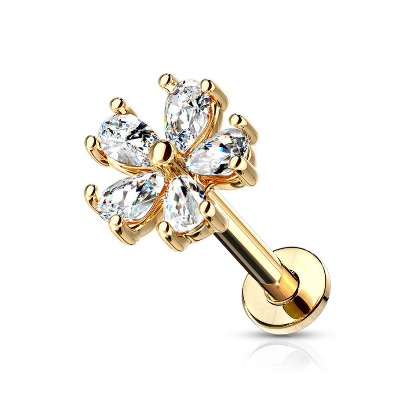 Pear CZ Crystal Flower Top Stud – Stainless Steel