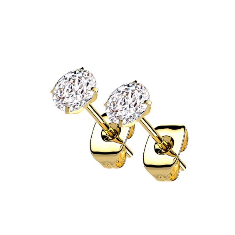 Round Prong Set 2mm CZ Crystal Stud Earrings – G23 Implant Grade Titanium Gold