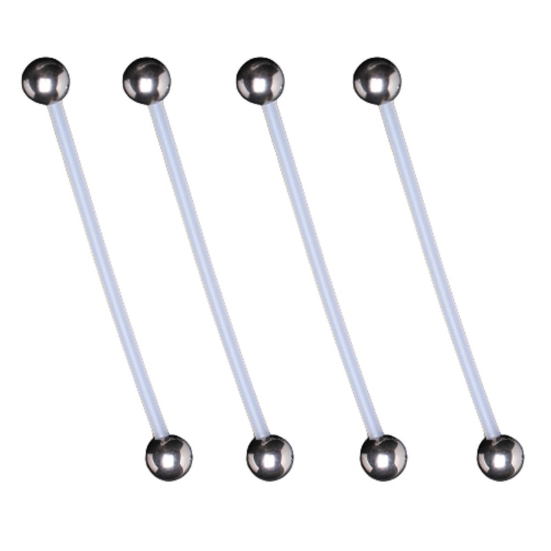 Set of 4 Bioflex with Metal Ball Ends Pregnancy Belly Button Ring Retainers – Stainless Steel