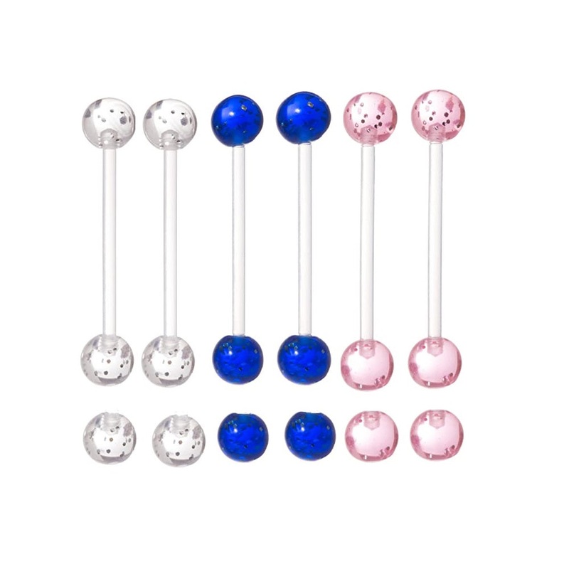 Set of 6 Glitter Pregnancy Maternity Flexible Belly Button Ring Threaded Retainer – Nickel/Allergy Free