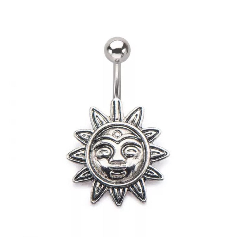 Smiling Tribal Sun Charm Belly Button Ring – 316L Stainless Steel
