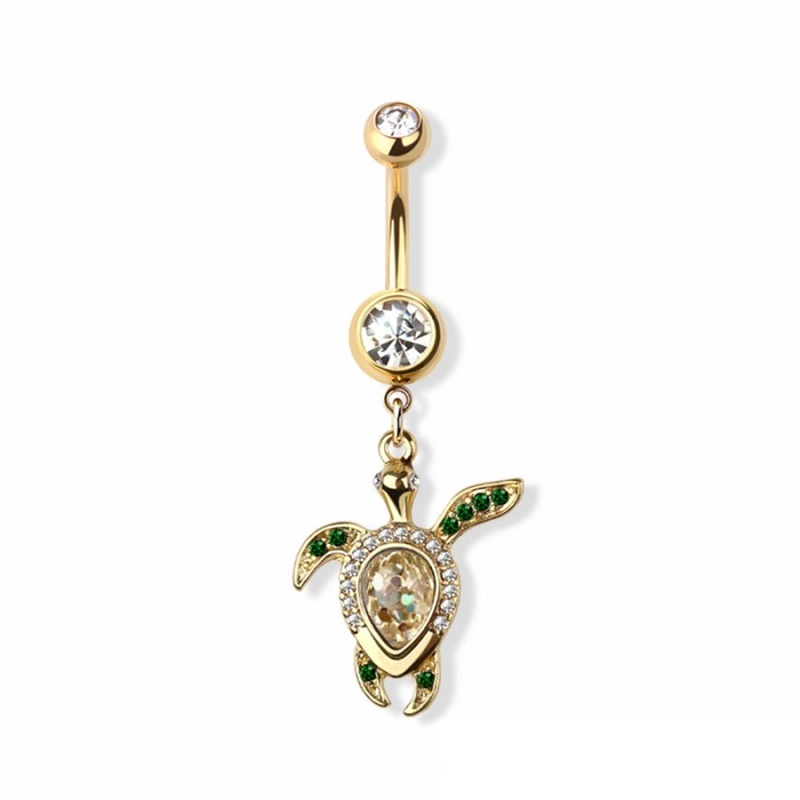 Swimming Sea Turtle Dangling Belly Button Ring – 316L Stainless Steel