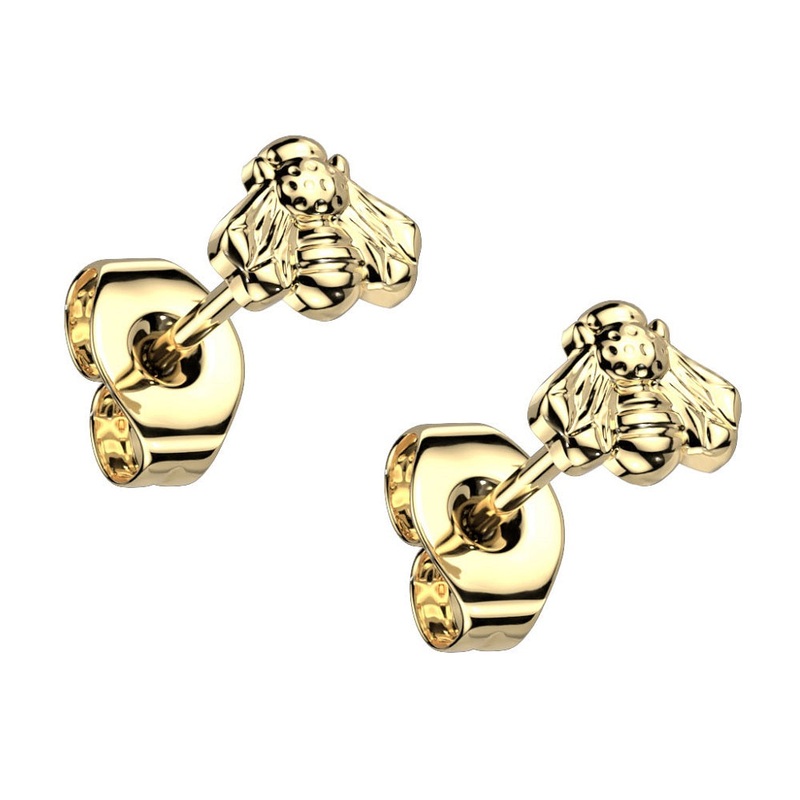 Threadless Push-in Bee Top Stud Earrings – G23 Implant Grade Titanium Gold