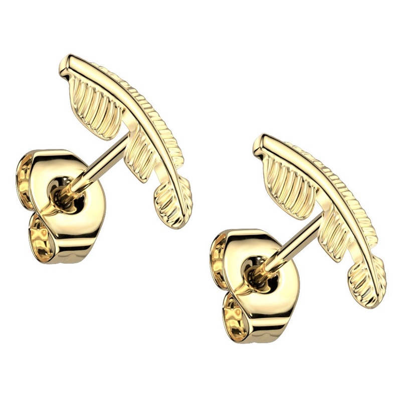Threadless Push-in Leaf Top Stud Earrings – G23 Implant Grade Titanium Gold