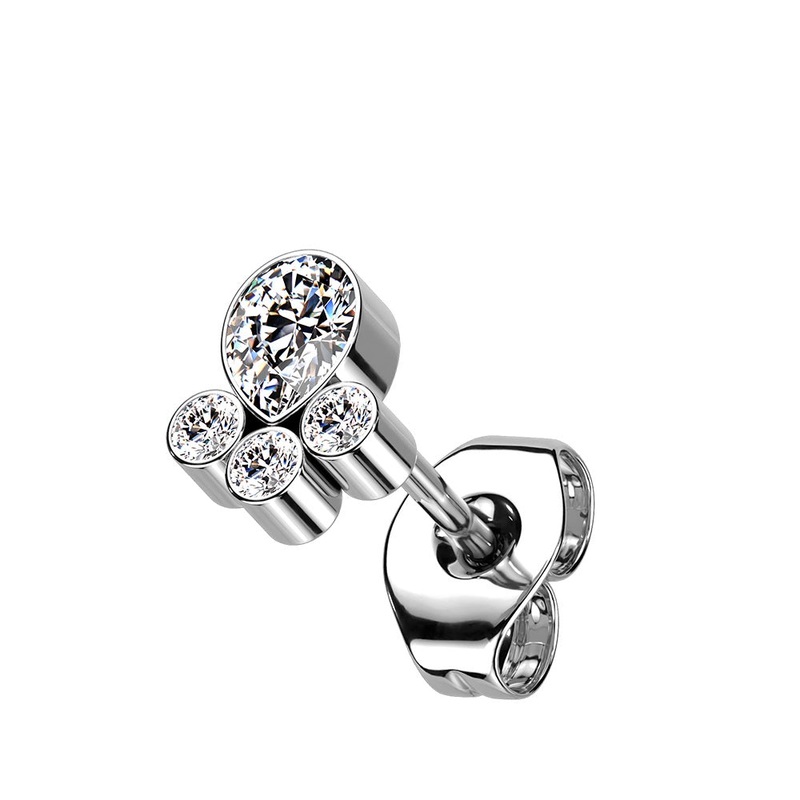 Threadless Push In Pear Shaped CZ Crystal with Crystal Cluster Stud Earring – F136 Implant Grade Titanium Clear