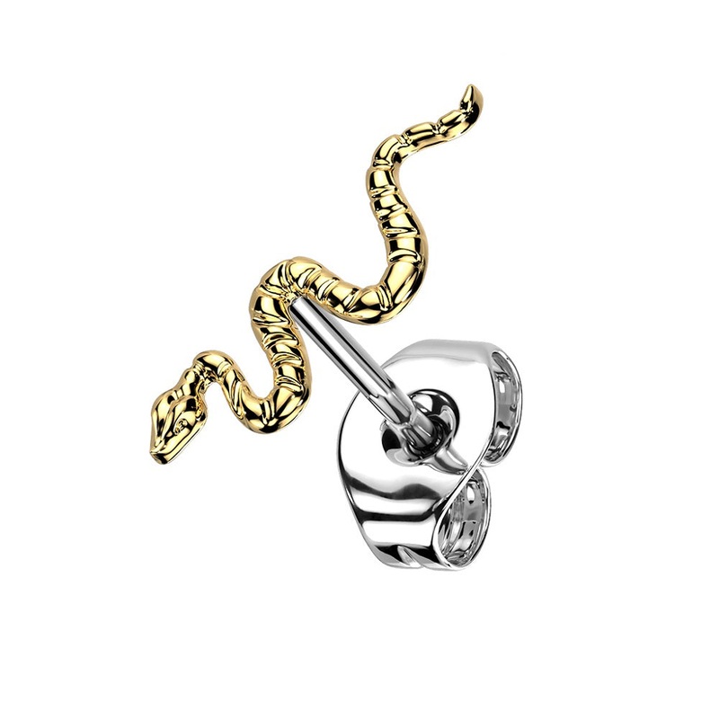 Threadless Push In Snake Top Stud Earring – F136 Implant Grade Titanium Gold
