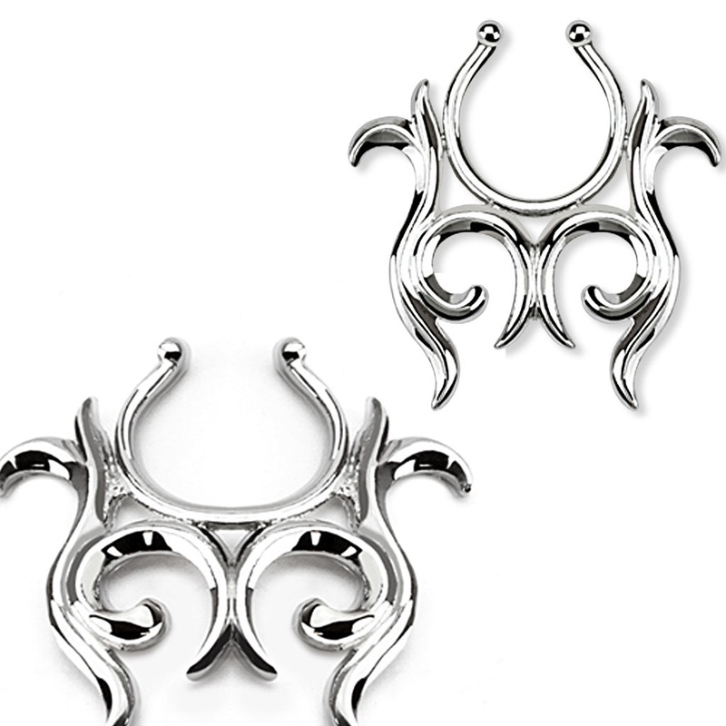 Tribal Design Faux Clip On Nipple Rings – Brass – Pair