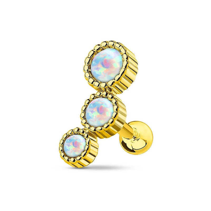 Triple Round Synthetic Opal Barbell Stud – 316L Stainless Steel Gold