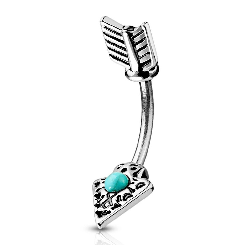 Turquoise Tribal Arrow In and Out Belly Button Ring – 316L Stainless Steel