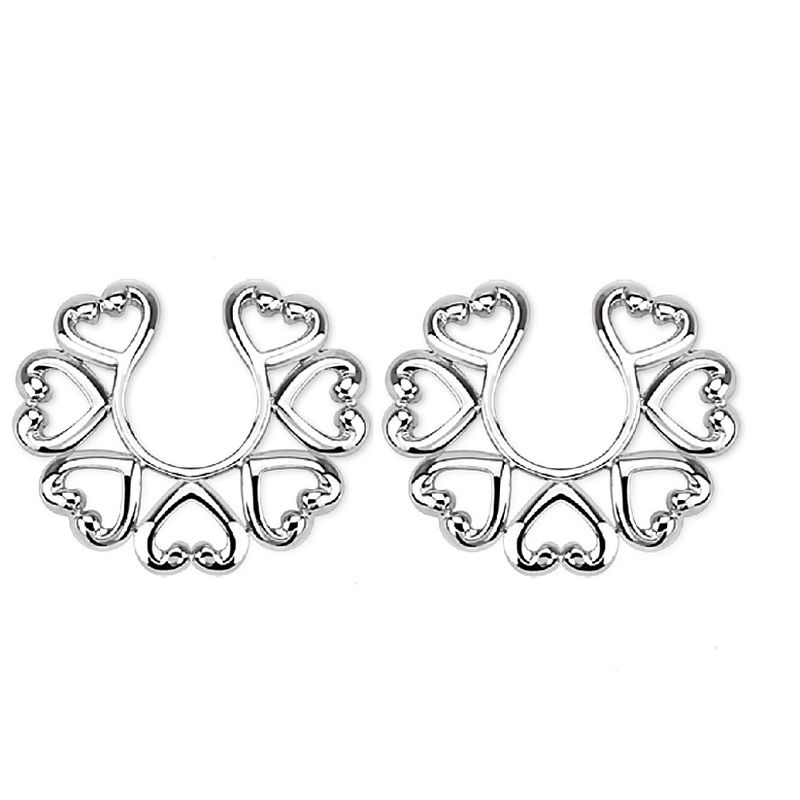 Vintage Hearts Clip On Non Pierce Nipple Rings – Brass – Pair