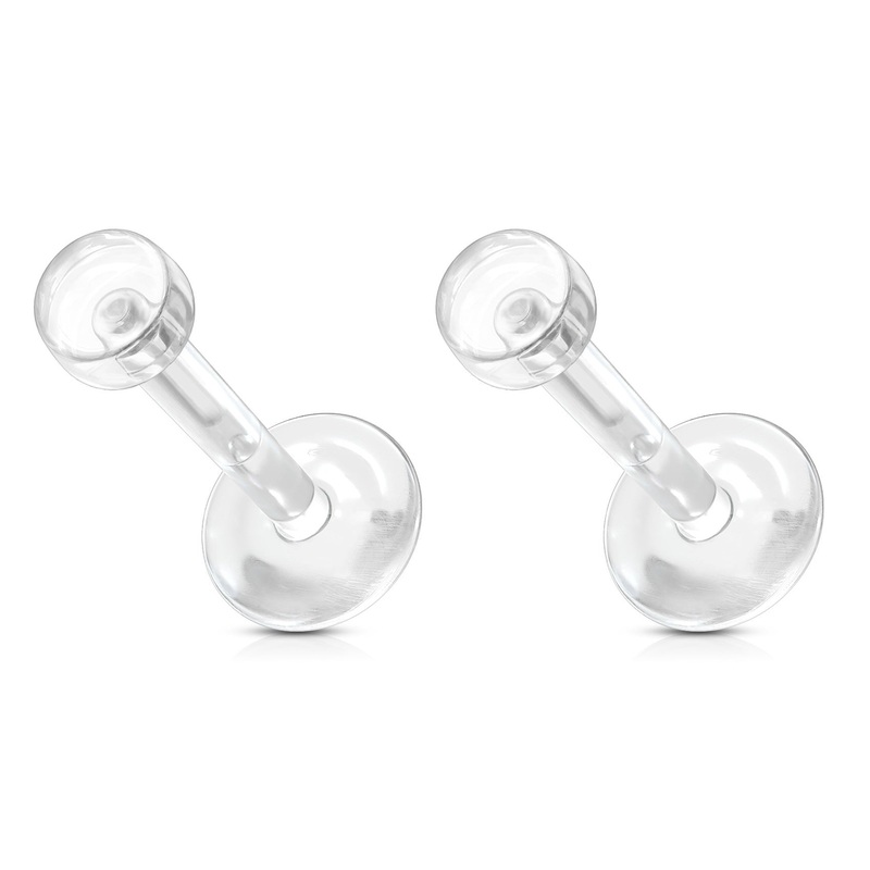Clear Bioflex 3mm Flat Push Top Piercing Retainers – Pair 1.6mm (14GA) 8mm (5/16″)