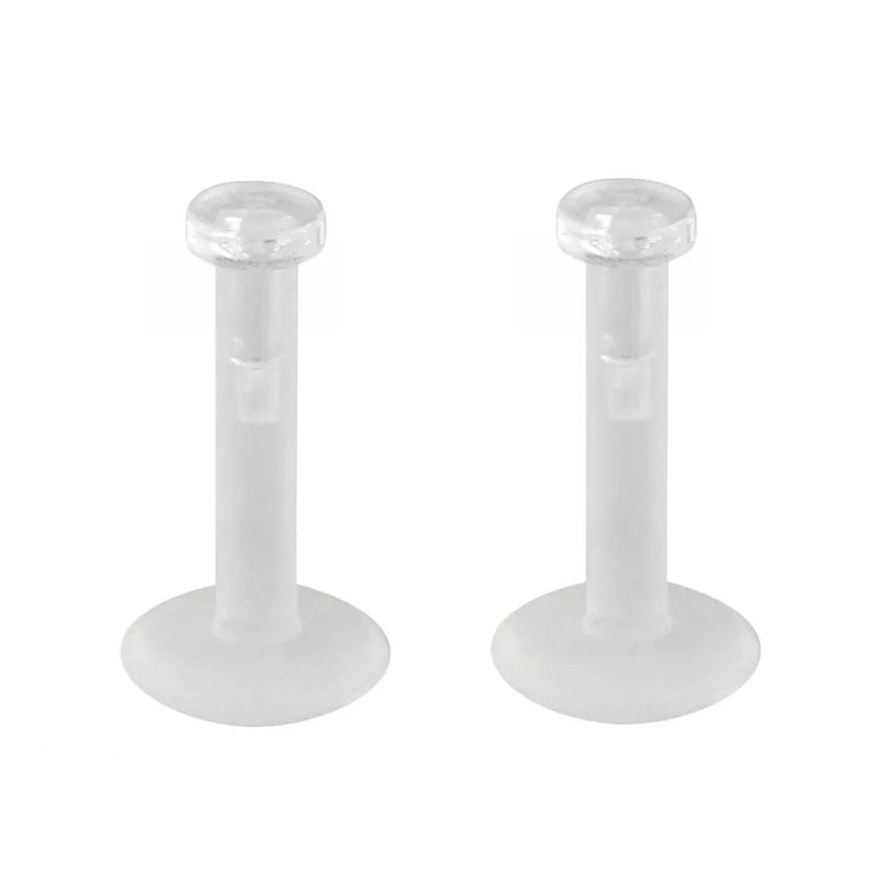 Clear Push Top Biopierce Lip Labret Monroe Cartilage Helix Ear Lobe Retainers – Pair 1.6mm (14GA) 8mm (5/16″)