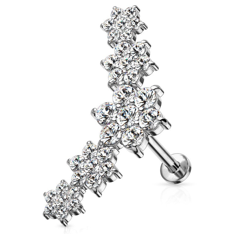 CZ Crystal Flower Internally Threaded Curved Top Cartilage Crawler Stud Earring – Stainless Steel