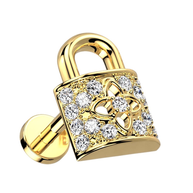 CZ Crystal Lock Internally Threaded Stud – 316L Stainless Steel Gold