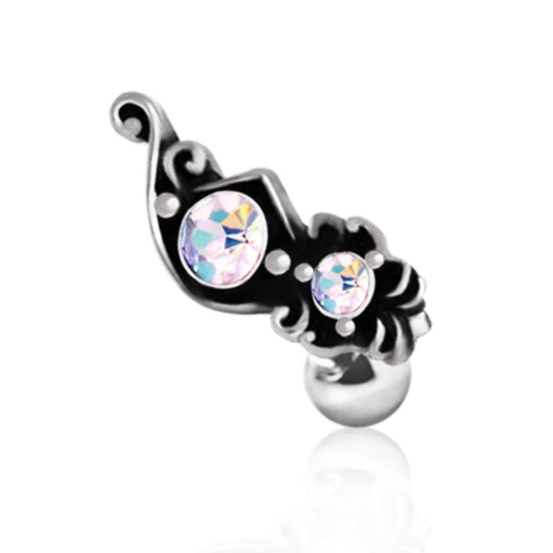CZ Crystal Ornate Aurora Borealis Gem Design Stud Earring – Stainless Steel