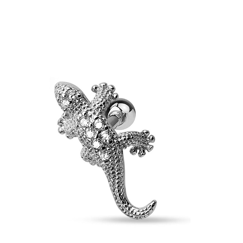 CZ Paved Lizard Cartilage Tragus Barbell Stud Piercing – 316L Stainless Steel
