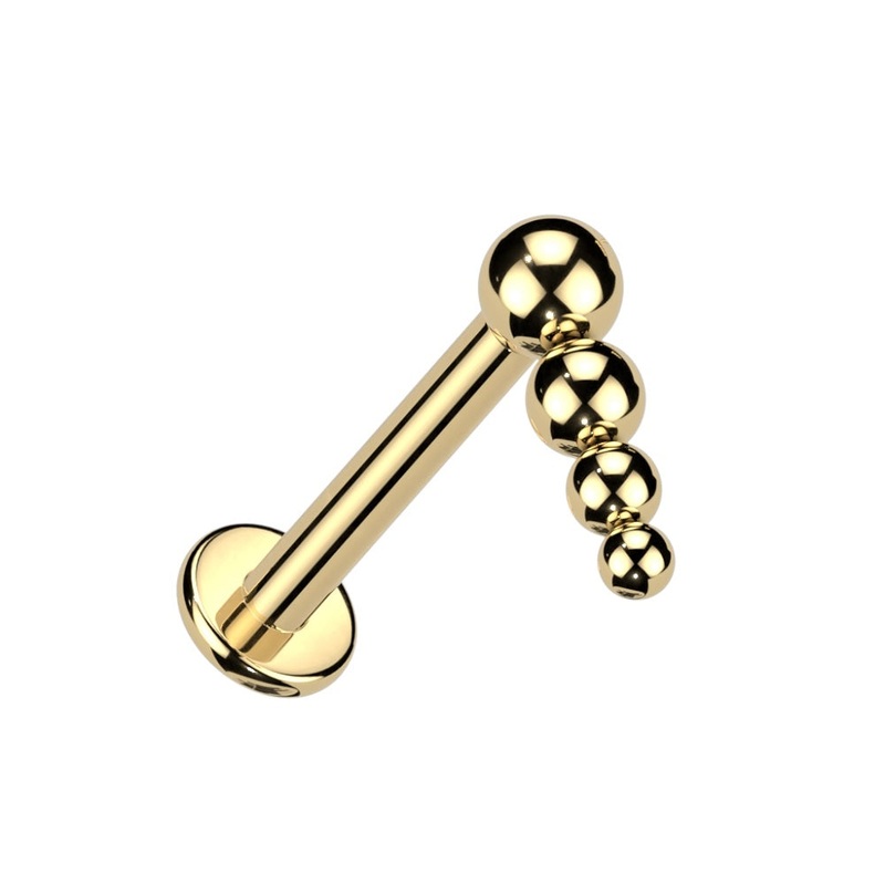 Descending Beaded Ball Top Internally Threaded Stud – F136 Implant Grade Titanium Gold