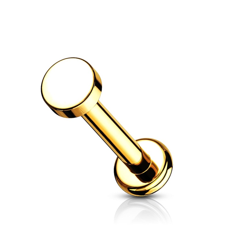 Flat Circular Top Internally Threaded Solid Flat Back Labret Stud – G23 Implant Grade F-136 Titanium Gold