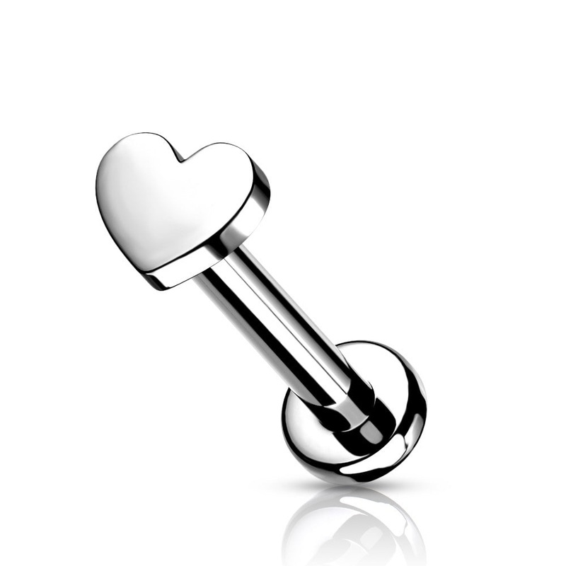 Flat Heart Top Internally Threaded Solid Flat Back Labret Stud – G23 Implant Grade F-136 Titanium Black