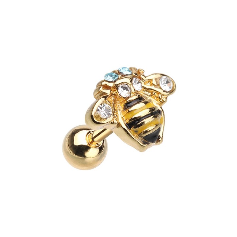 Gold Tone CZ Crystal Queen Bee Stud Earring – Stainless Steel