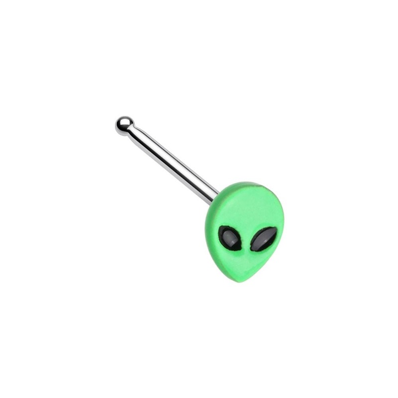 Green Alien Head Nose Bone Stud – Stainless Steel