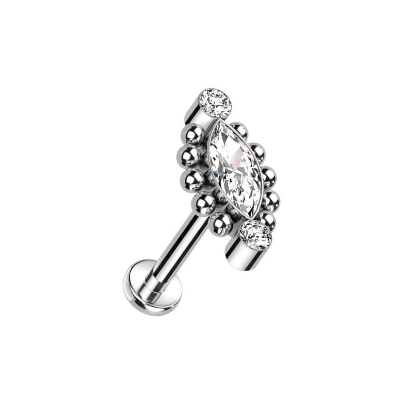 Internally Threaded Ball Outlined CZ Crystal Marquise Stud – F136 Implant Grade Titanium 1.2mm (16GA)