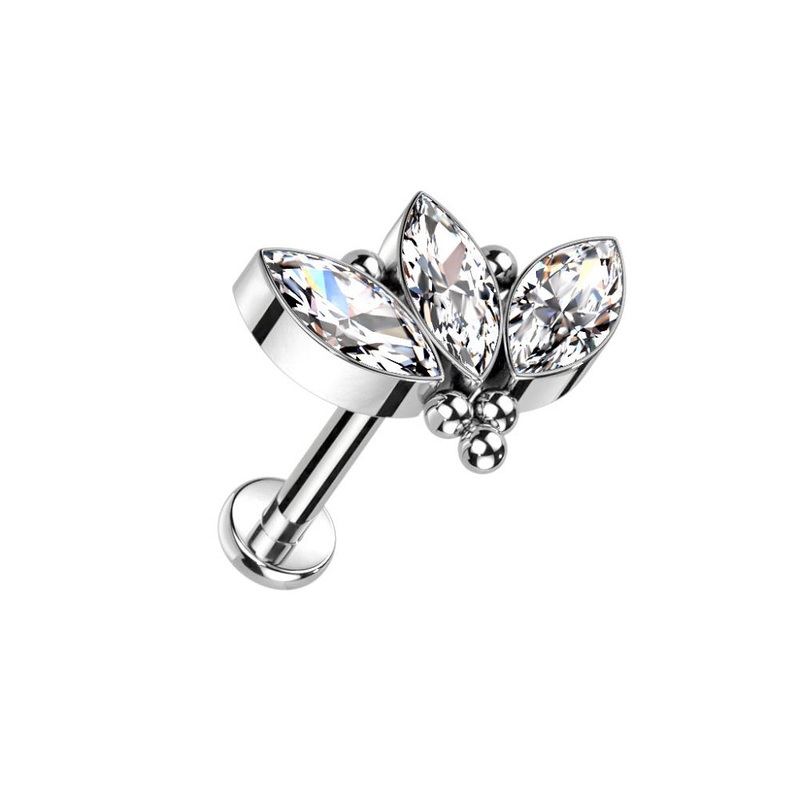 Internally Threaded CZ Crystal Marquise and Ball Cluster Stud – F136 Implant Grade Titanium 1.2mm (16GA)