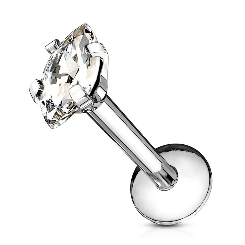 Internally Threaded CZ Crystal Marquise Labret Stud – Stainless Steel