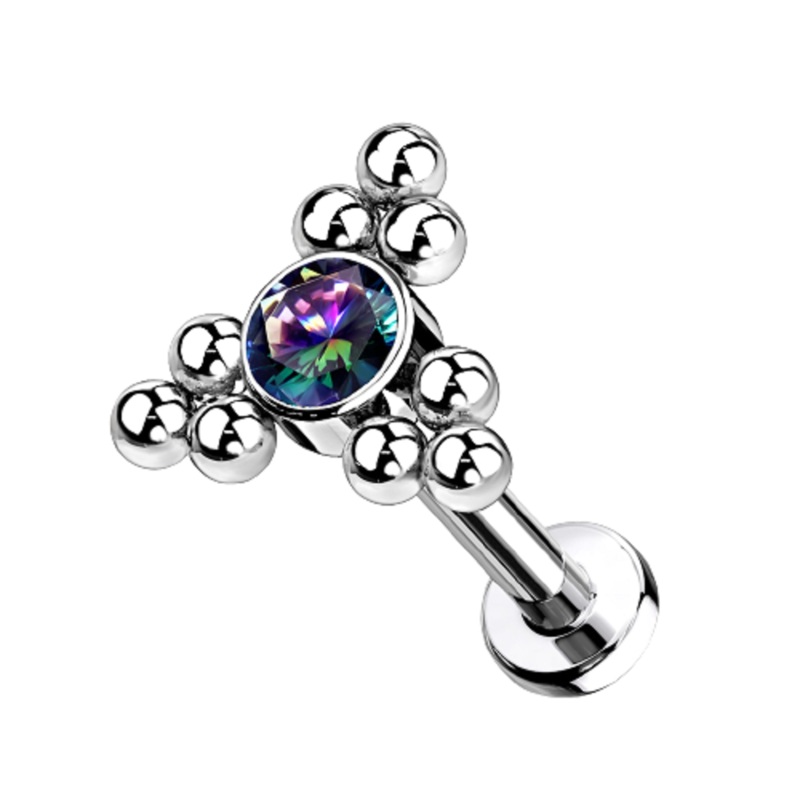 Internally Threaded CZ Crystal Triple Ball Cluster Flat Back Labret Stud – G23 Implant Grade Titanium Clear 6mm (1/4″)