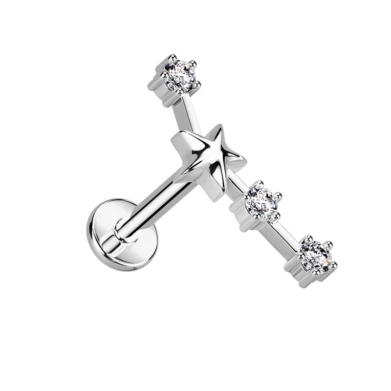 Internally Threaded CZ Crystal Zodiac Constellation Flat Back Stud – 316L Stainless Steel Aquarius